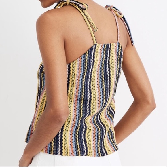 MADEWELL Rainbow Texture & Thread Crochet Stripe Tie Shoulder Tank - Picture 2 of 6